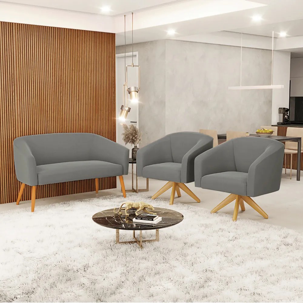 Namoradeira e 2 Poltronas Giratória MA30 Stella Suede Grafite D03 - D'Rossi