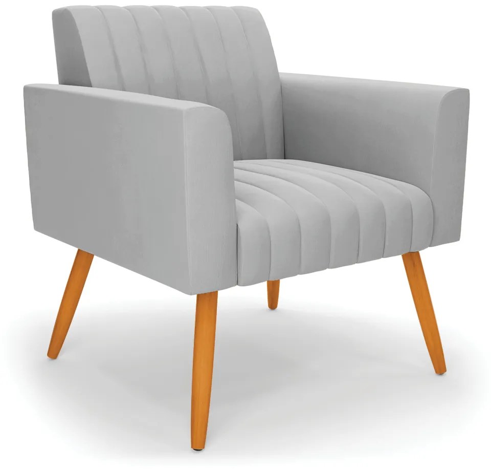 Poltrona Viena Gomada Suede Pés Palito Castanho D03 - D'Rossi - Cinza
