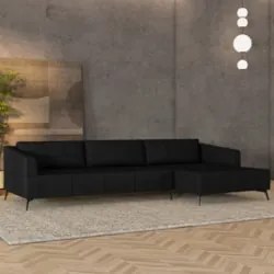 Sofá 4 Lugares 286cm Com Chaise Direito Eko Couro Preto Z55 - Mpozenat