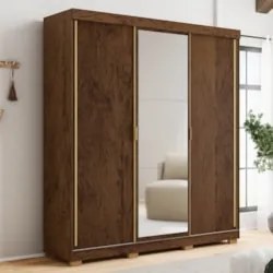 Guarda Roupa Casal 200cm Com Espelho Porto Flex Imbuia/Fendi - Vila Ri