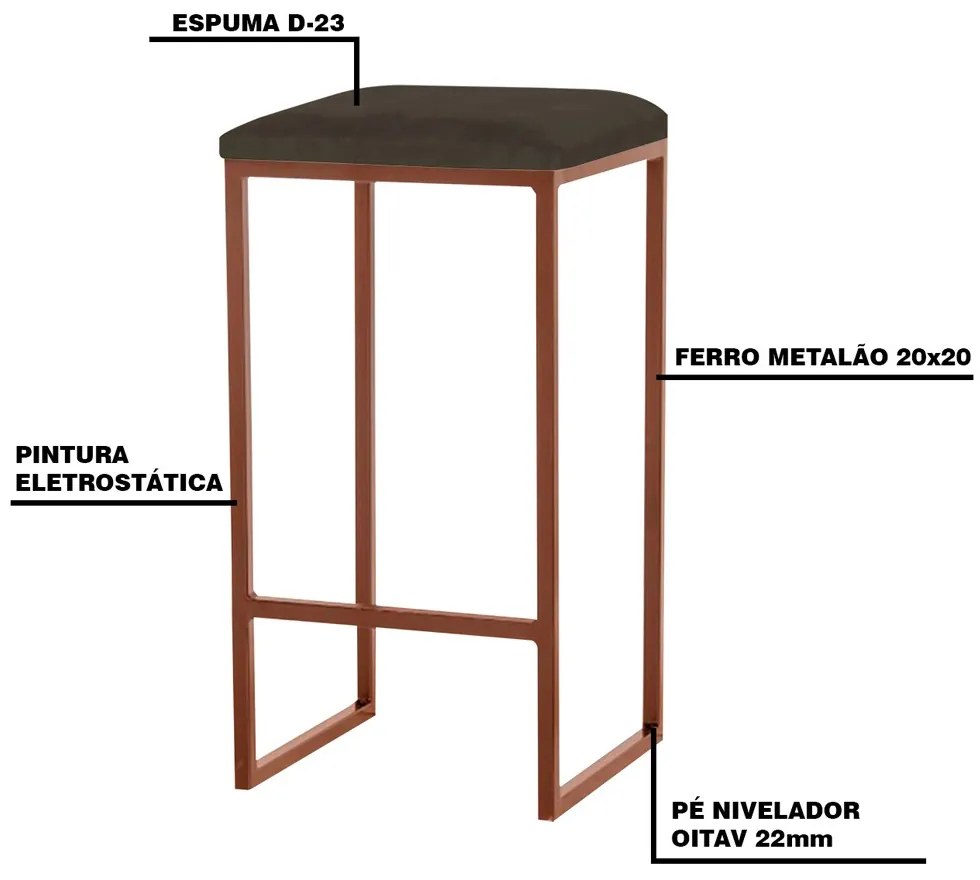 Kit 2 Banqueta Decorativa Billie Base Bronze Suede Marrom G41 - Gran Belo