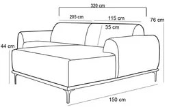 Sofá 320cm 5 Lugares com Chaise Direito Pés Gold Molino C-260 Veludo M