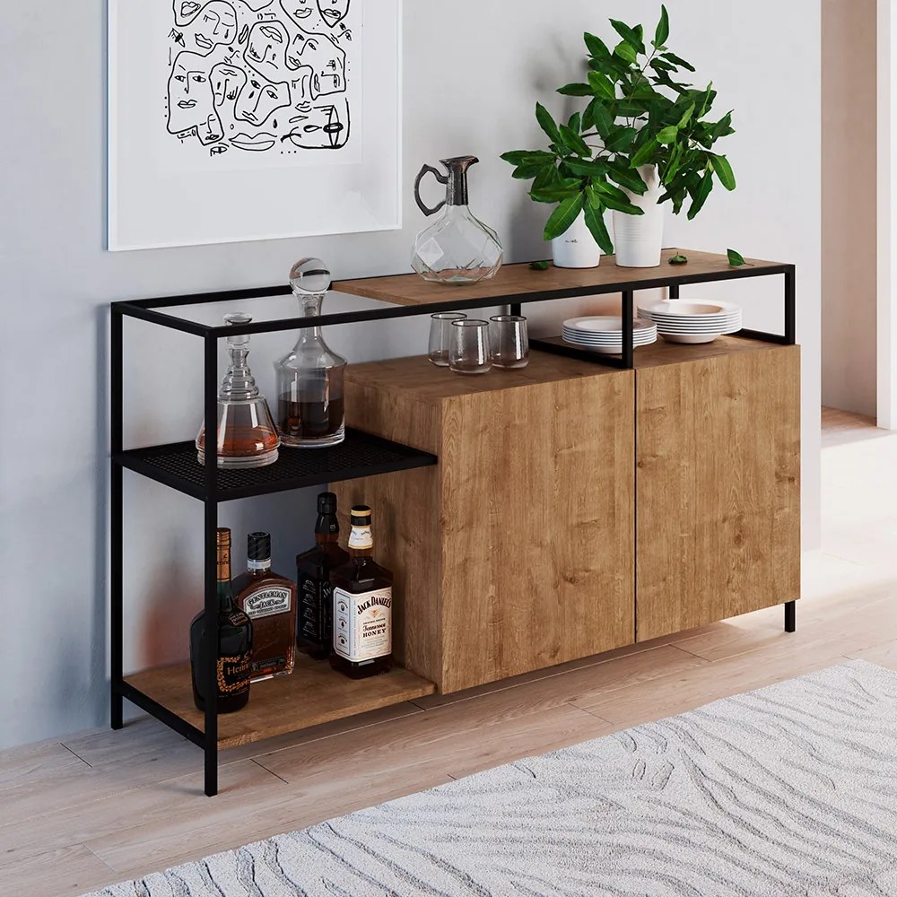Buffet Bar Dinâmico New Vermont e Preto 135 cm - D'Rossi