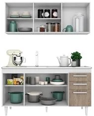 Armário Aéreo Parma e Balcão Gabinete Lisboa com Pia Inox 150cm Branco