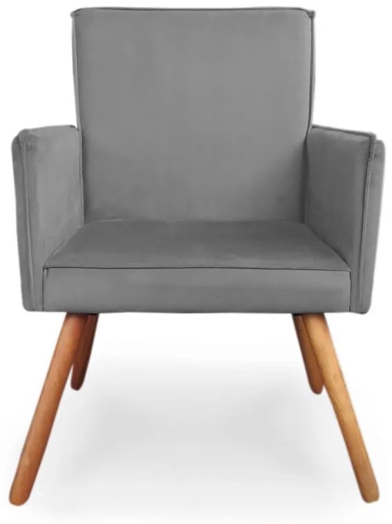 Poltrona Decorativa Vênus com Debrum Pés Palito Madeira Suede Cinza - Sheep Estofados - Cinza