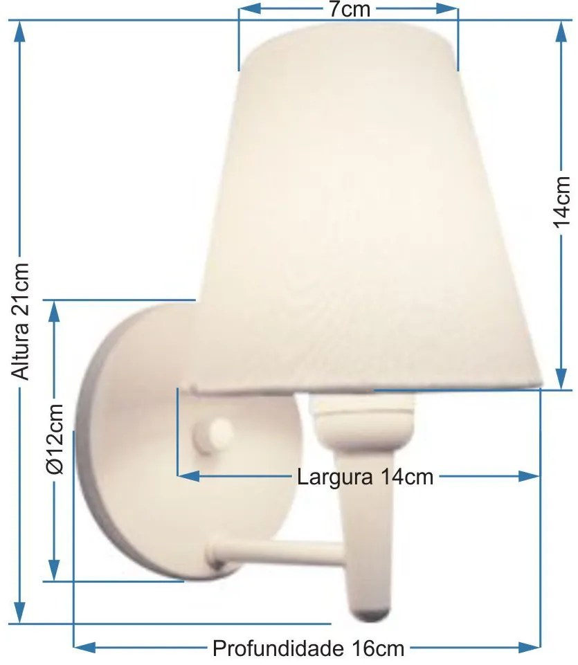 Kit/2 Arandela Cone Md-2004 Base Branco Cúpula em Tecido 14/14x07cm Branco Tela - Bivolt