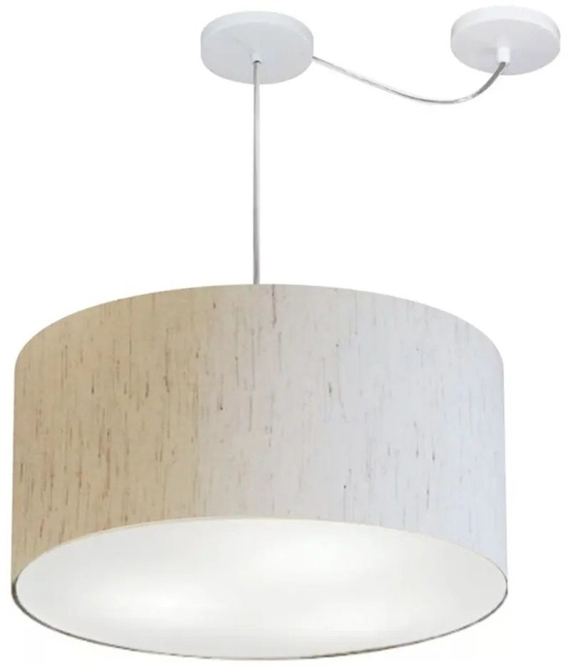 Lustre Pendente Cilíndrico Com Desvio Md-4263 Cúpula em Tecido 55x25cm Linho Bege - Bivolt