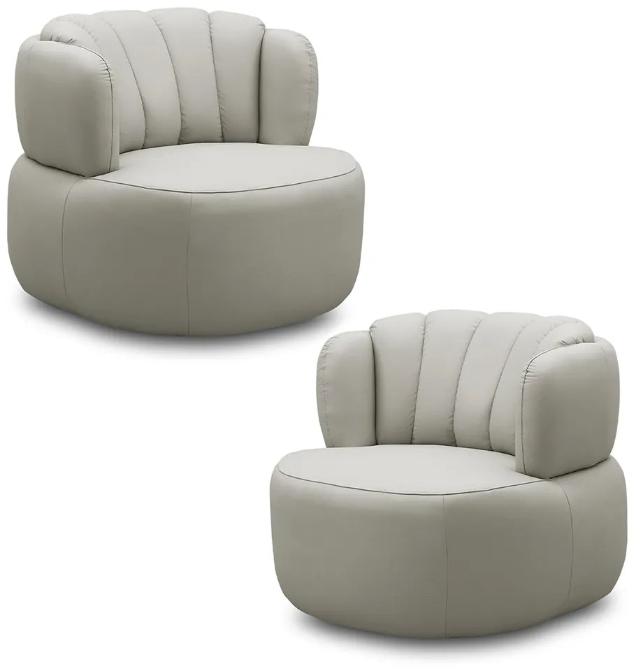 Kit 2 Poltronas Decorativas Mariele Sala de Estar Base Giratória em Aço Couro Off White G88 - Gran Belo