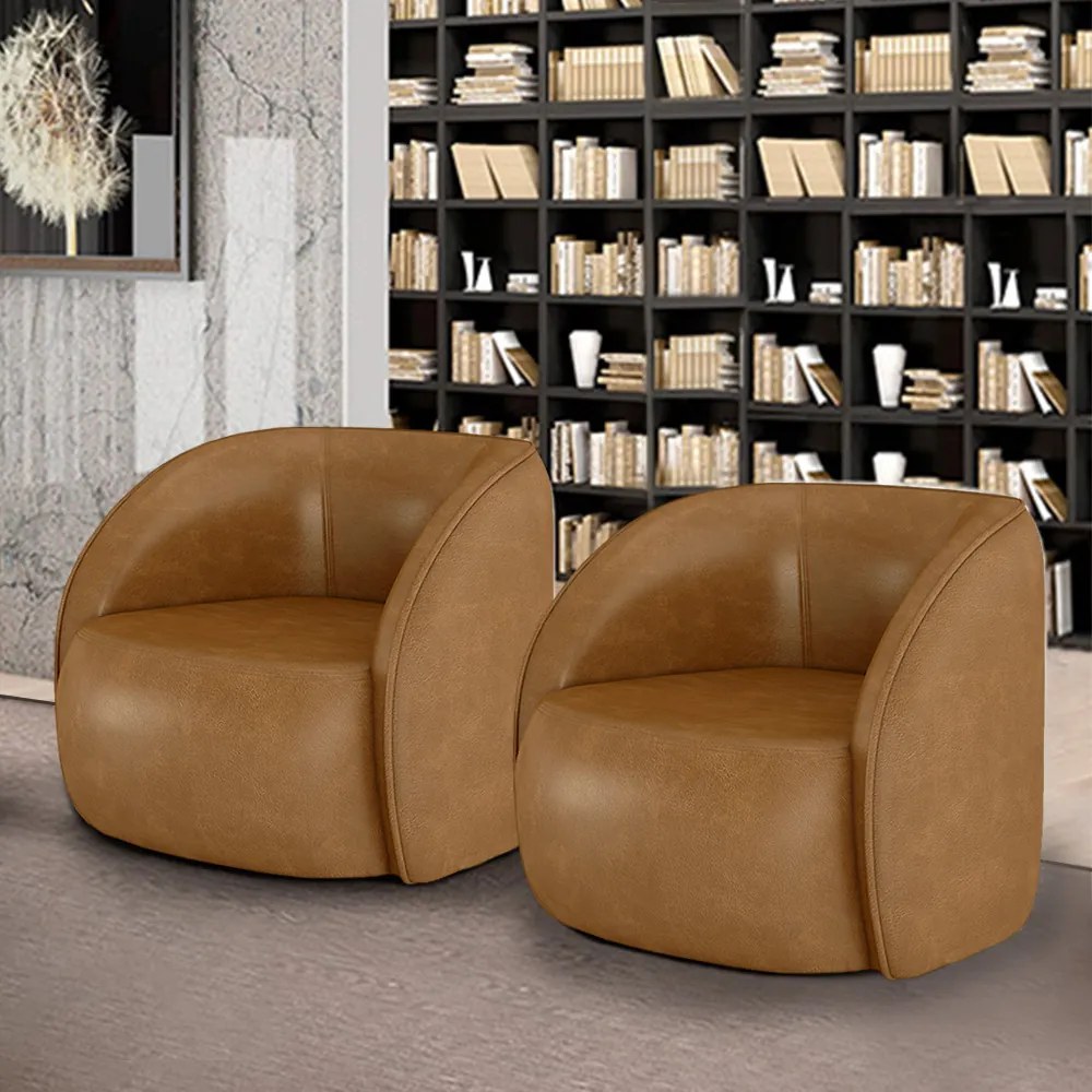 Kit 2 Poltronas Decorativas Sala de Estar Clarke PU Caramelo Manchado G45 - Gran Belo