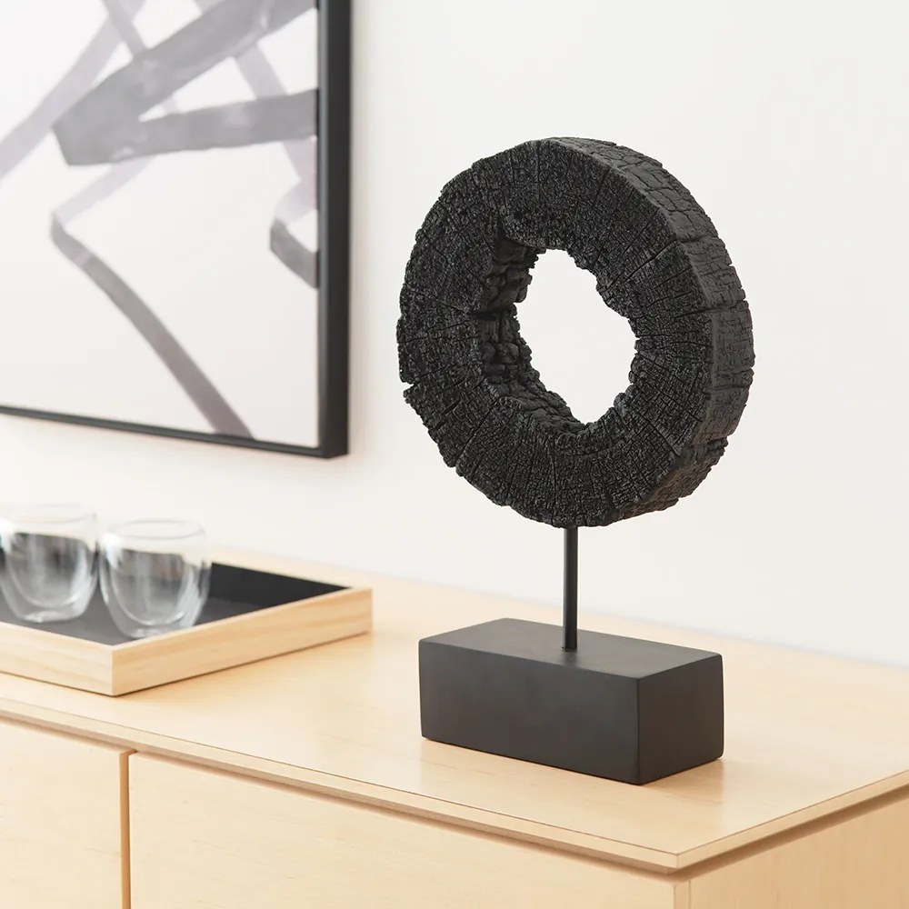 Escultura Decorativa "Circulo" Em Poliresina Preto 43,5x10 Cm - D'Rossi