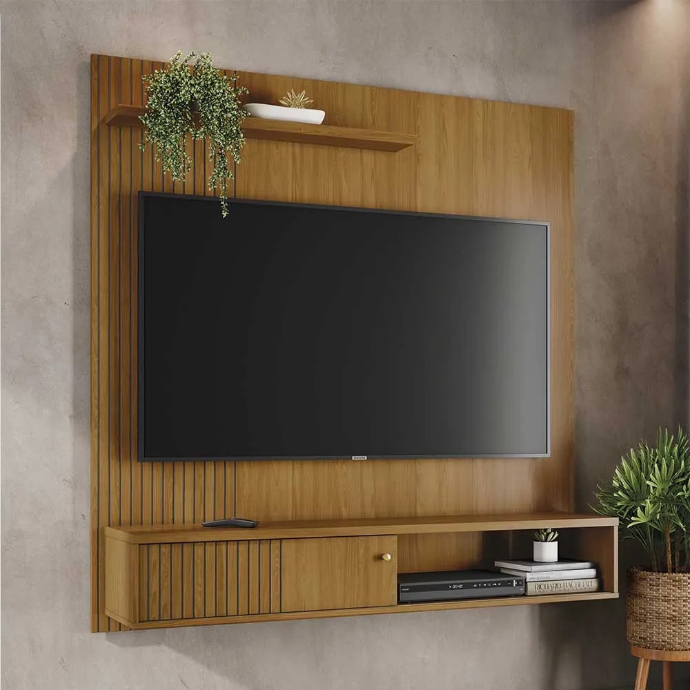 Bancada Suspensa Away MDP Pintura UV 1 Porta Deslizante até 65 Cumaru G97 - Gran Belo