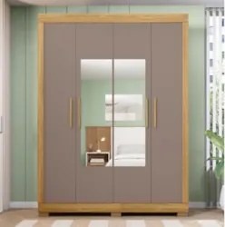 Guarda Roupa Solteiro 154cm 4 Portas Espelho Brasid Mel/Cacao C01 - Mp