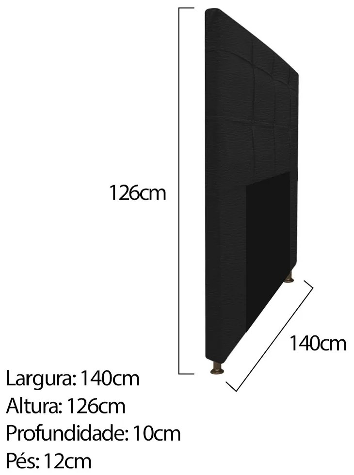Kit Cabeceira e Calçadeira Baú Estofada Mel 140 cm Casal Com Capitonê Corano Preto - ADJ Decor