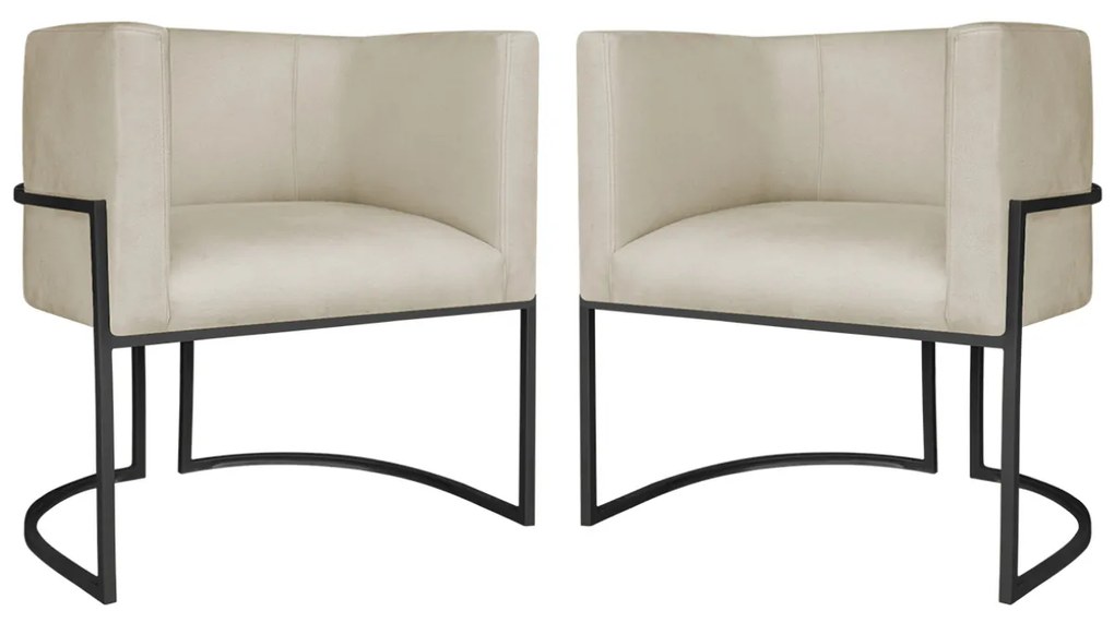 Kit 2 Poltronas Dália Luxo Moderna Estofada Design Sofisticado com Base de Ferro Preto Suede