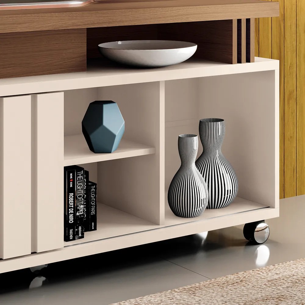 Rack para Sala Bancada de TV 70 Pol 136cm Sora 1.3 H01 - D'Rossi - Off White e Castanho