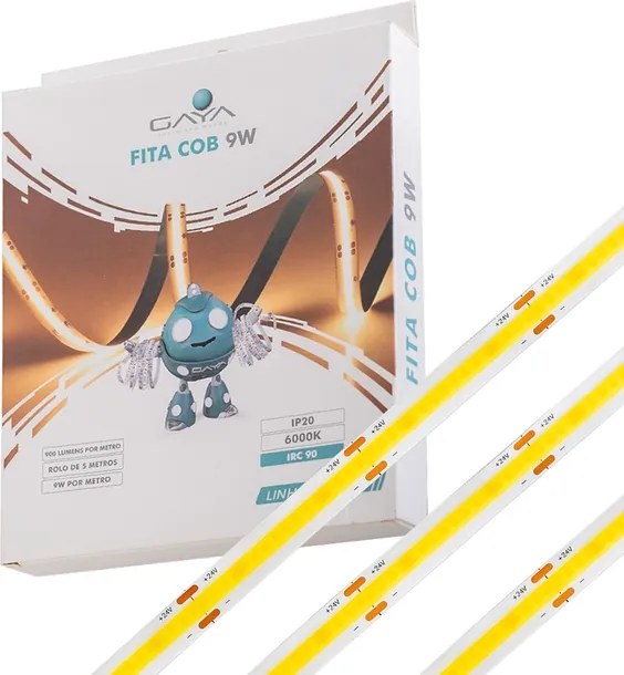 Fita De Led Cob 9W Por Metro 24V Irc90 5 Metros - LED BRANCO FRIO (6000K)