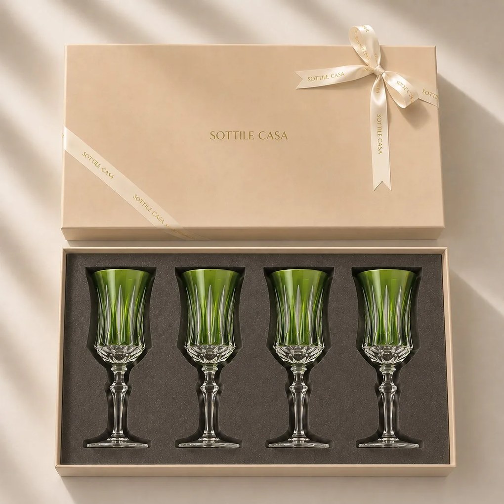 Kit 4 Taças de Cristal Flauta Lapidado 66 p/ Vinho Tinto c/ Caixa de Presente - Verde Claro  Verde Claro
