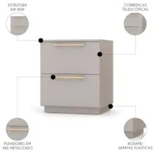 Mesa de Cabeceira 2 Gavetas 50cm Kit 2 Dubai Fendi - Vila Rica