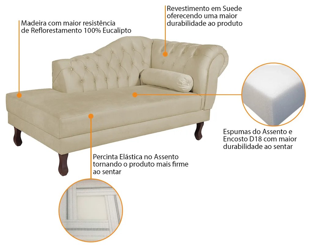 Diva Recamier Diana 185cm Lado Esquerdo Suede - ADJ Decor