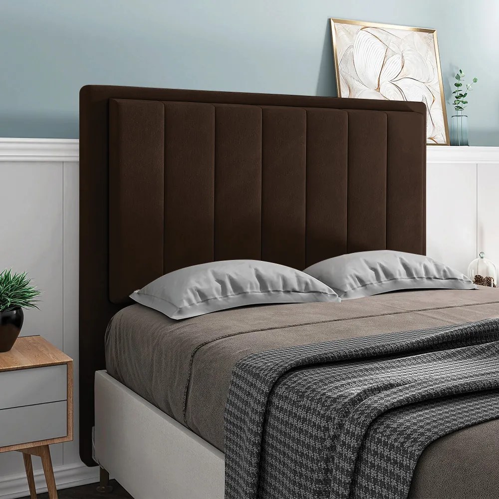 Cabeceira Casal Cama Box 140cm  para Quarto Opala Suede M11 - D'Rossi - Marrom