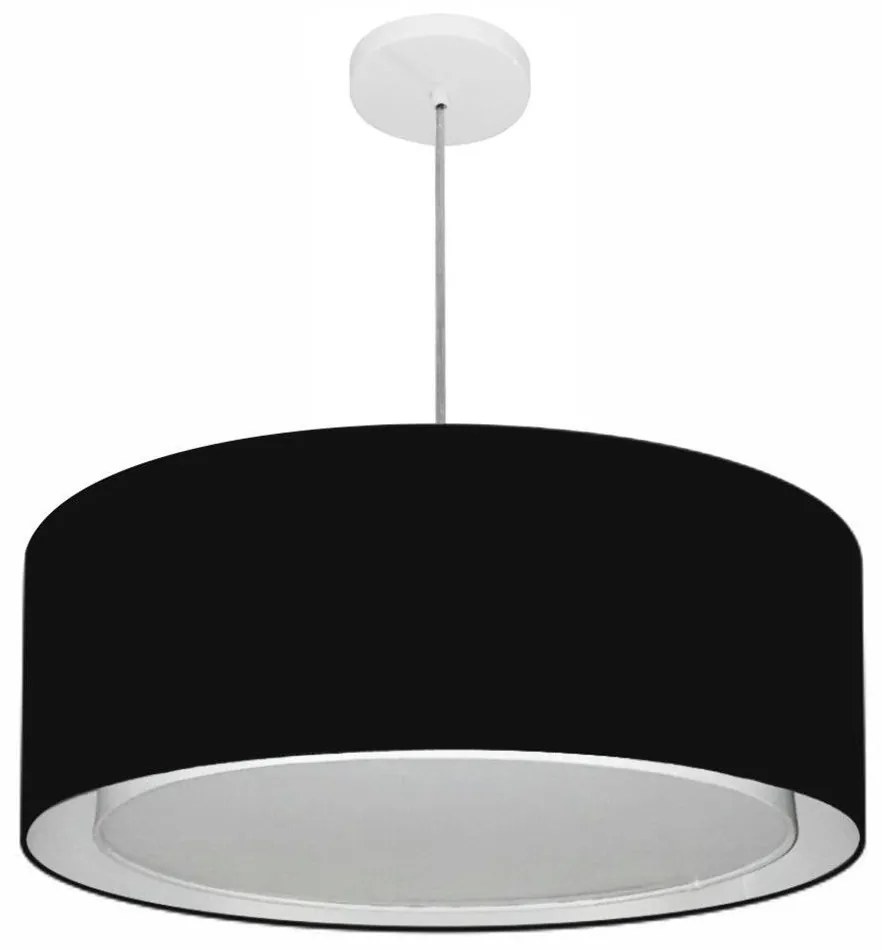 Lustre Pendente Cilíndrico Duplo Md-4297 Cúpula em Tecido 60x25cm Preto - Bivolt