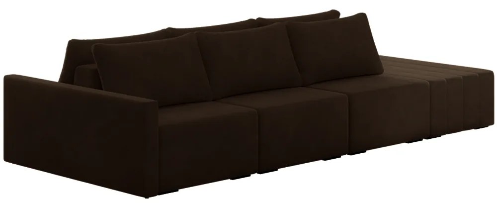 Sofá Ilha Modulado Milos 312cm Puff Lateral Veludo Marrom G33 - Gran Belo
