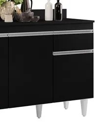 Balcão Gabinete 120cm Com Tampo 3 Portas 1 Gaveta Arizona Preto - Lumi
