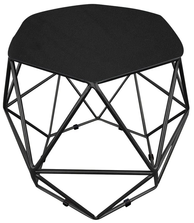Puff Aramado Hexágono Decorativo Industrial Preto com Suede D03 - D'Rossi - Preto