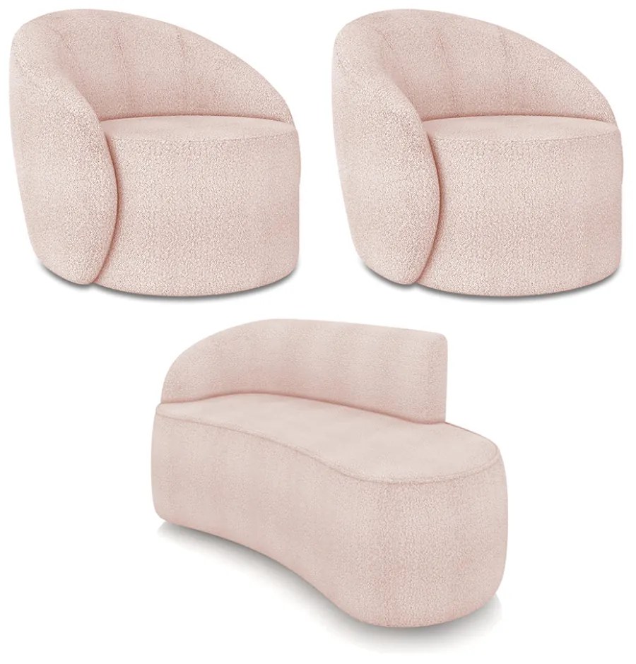 Sofá 2 Lugares Orgânico 140cm Morgan e 2 Poltronas Lua Bouclê D03 - D'Rossi - Rose