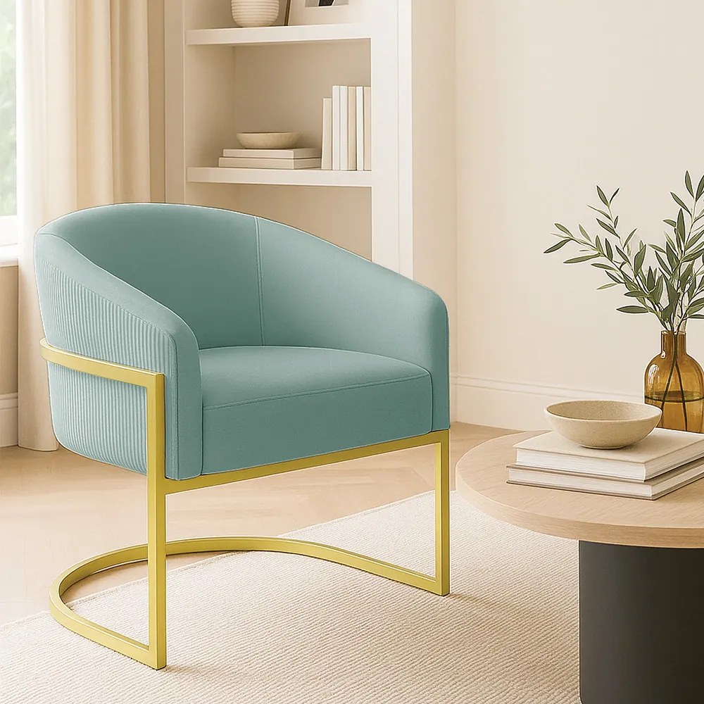 Poltrona Sala Industrial Dourada Arielle Veludo Cotelê Menta D03 - D'Rossi