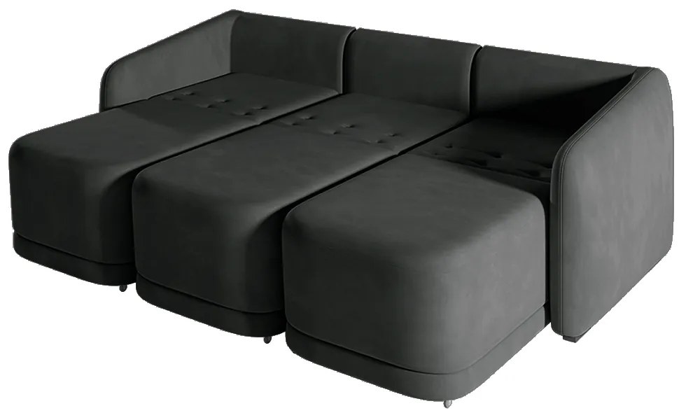 Sofá Cama Modulado Retrátil e Reclinável Decorativo Varsóvia 336cm Veludo Cinza Chumbo G33 - Gran Belo