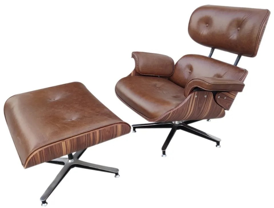 Poltrona com Puff Charles Eames Lounge Chair Madeira Moldada Pau Ferro Design by Charles e Ray Eames