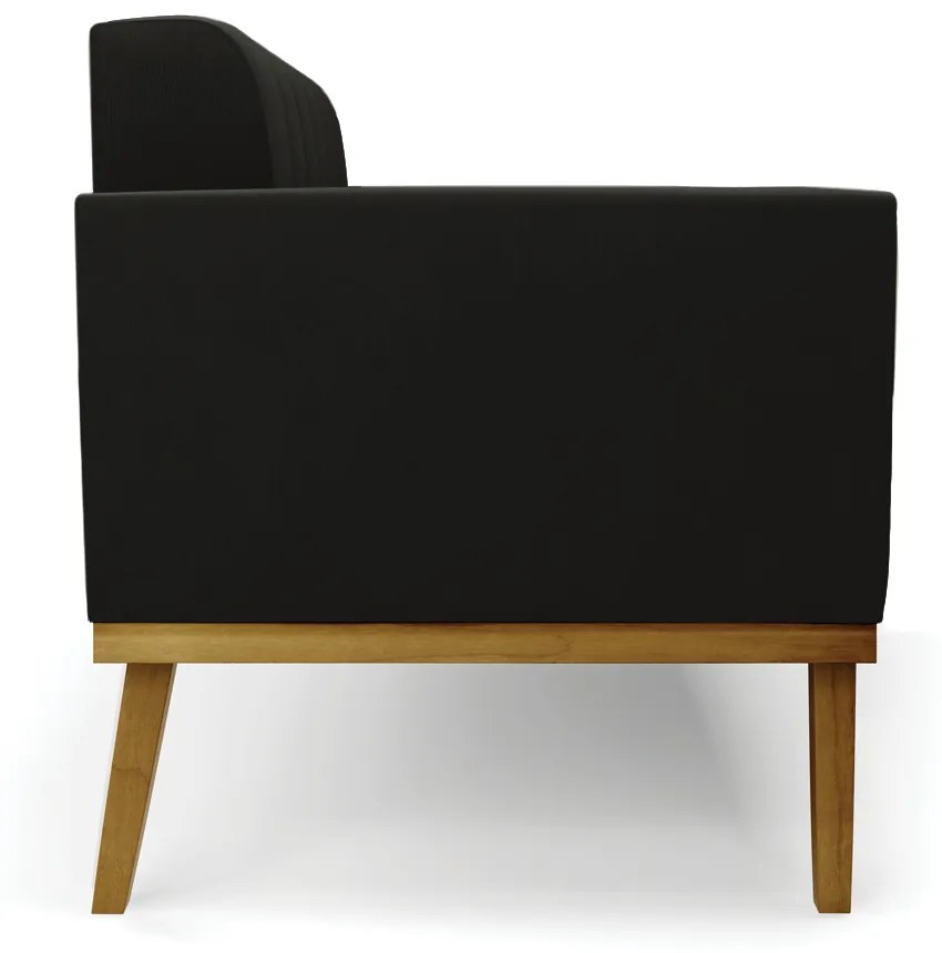 Poltrona Sala Decorativa Kit 2 Elisa Base de Madeira Castanho Suede D03 - D'Rossi - Preto