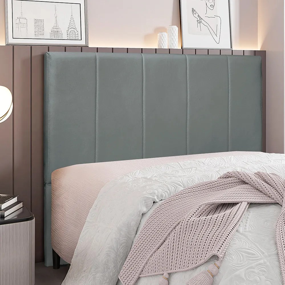 Cabeceira Decorativa Casal 1,40M Erza Veludo Cinza G63 - Gran Belo