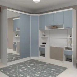 Guarda Roupa Solteiro Modulado Espelho CP06 Taiga Branco/Grey L01 - Mp