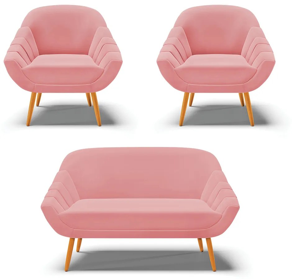 Kit 01 Namoradeira 02 Lugares e 02 Poltronas Giovana Suede Pés Palito Castanho D03 - D'Rossi 



 - Rose
