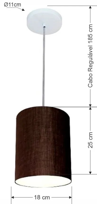 Kit/3 Lustre Pendente Cilíndrico Md-4012 Cúpula em Tecido 18x25cm Café - Bivolt