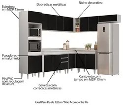 Armário de Cozinha Modulada de Canto 8 Peças CP02 Balcão com Tampo Bra