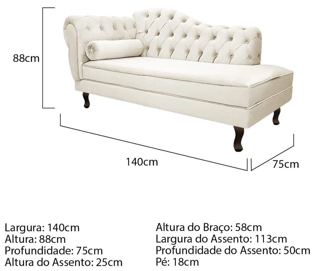 Kit Diva Recamier Diana 140cm Lado Direito e 02 Poltronas Classic Corano - ADJ Decor