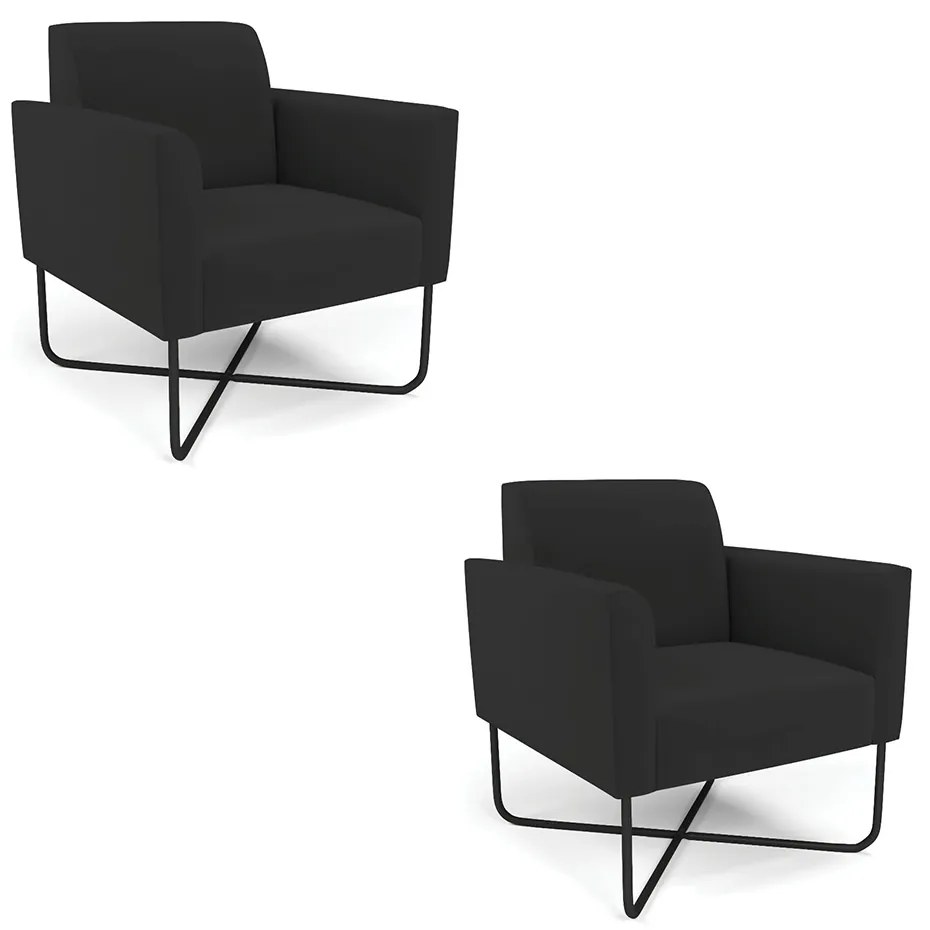 Kit 2 Poltronas Base X Industrial Preto Marisa Veludo - Preto