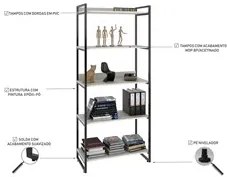 Kit 3 Estantes Livreiro Prisma Estilo Industrial 80cm 5 Prateleiras C0