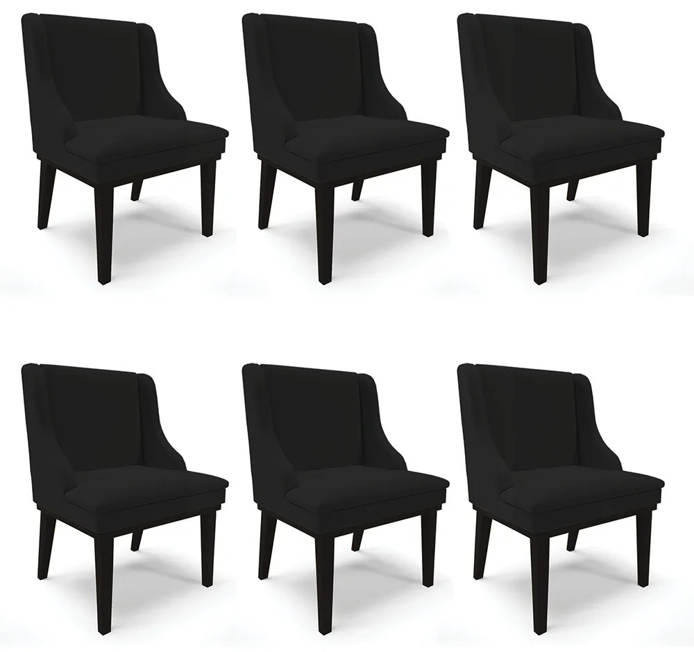 Kit 06 Cadeiras de Jantar Liz Linho Base Fixa Madeira Preto D03 - D'Rossi - A79 Preto