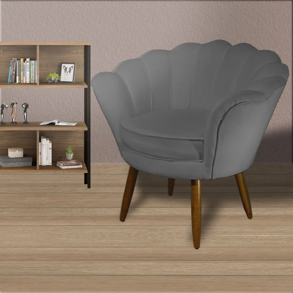 Poltrona Decorativa Pétala Pés Palito Suede Cinza - Sheep Estofados