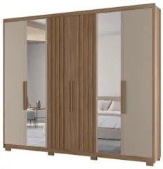 Guarda Roupa Casal 260cm Com Espelho Gaia Carvalho/Fendi Z17 - Mpozena