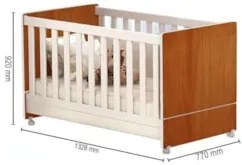 Berço Americano Mini Cama Com Rodízios Charme Z49 Nature/Branco - Mpoz