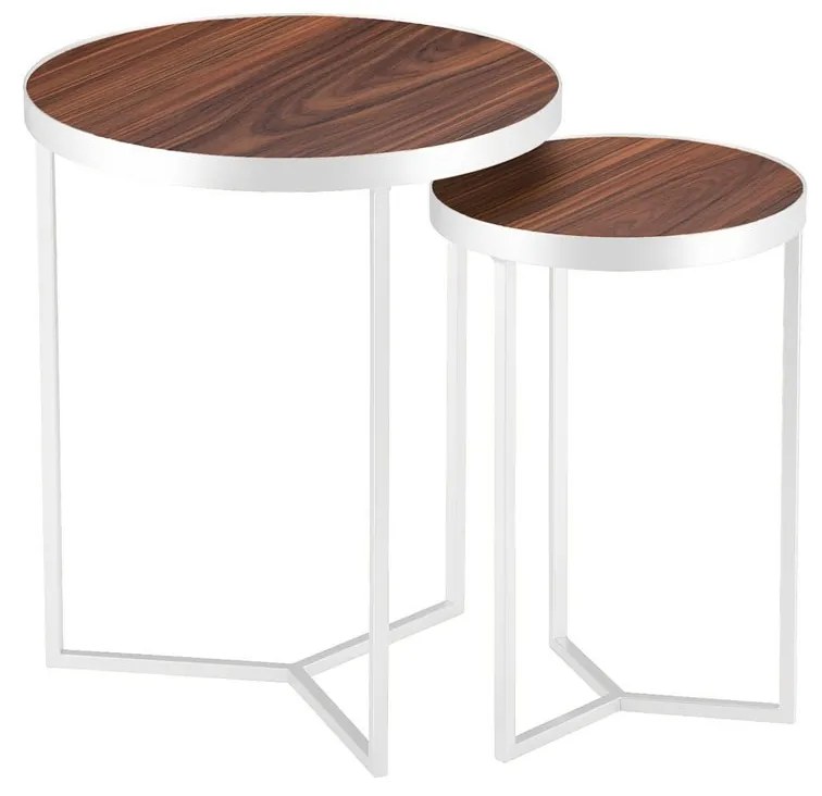 Mesa Lateral Chavelle Design Redondo Conjunto Tampo com Acabamento Pau Ferro Estrutura Aço Carbono Pintura Epóxi