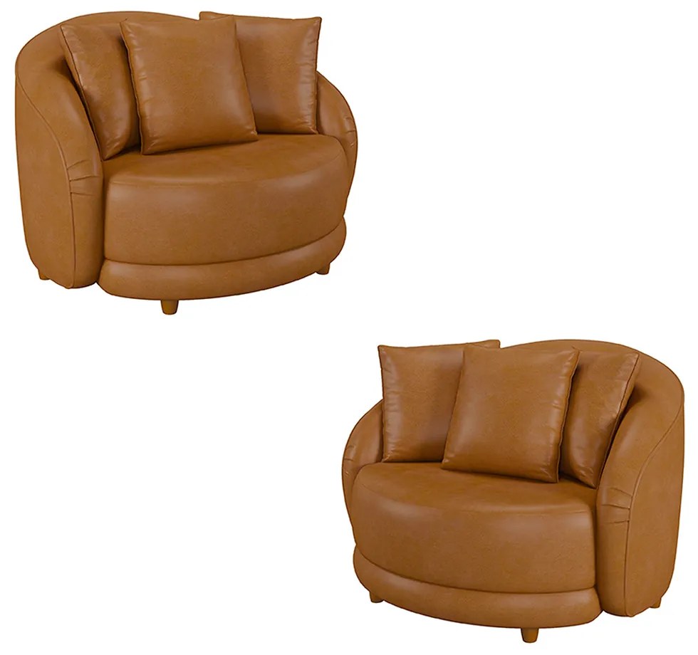 Kit 2 Poltronas Decorativas Base Fixa Galáxia com Almofadas PU Caramelo G45 - Gran Belo