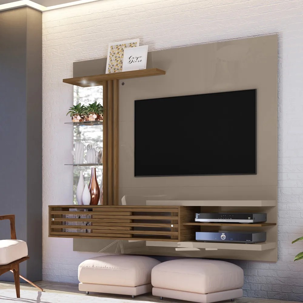 Painel TV 55 Pol 182cm Bancada Suspensa para Sala Romelli M20 - D'Rossi - Fendi e Naturale