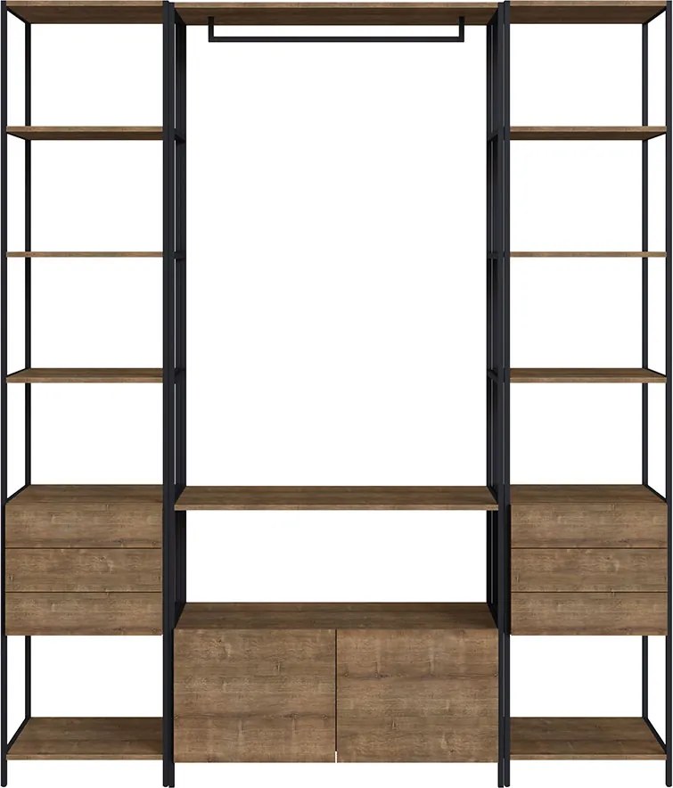 Kit Guarda Roupa Closet Modulado Steel Quadra Estilo Industrial Vermont e Preto A05 - D'Rossi