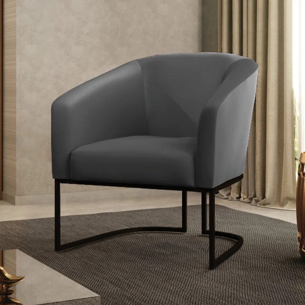 Cadeira Sala de Jantar Base Industrial Preto Stella Sintético D03 - D'Rossi - Grafite